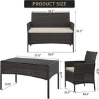 4-Piece Patio Furniture Set, Outdoor Wicker Conversation Set - Image 2