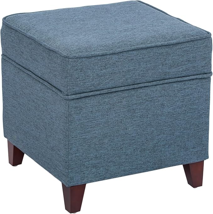 Adeco 17" Square Ottoman with Storage, Small Blue Storage Ottoman Foot Rest by Adeco