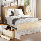 VINGLI Full Murphy Bed with Storage Drawer, 2 Charging Station, Fluted Wooden by VINGLI
