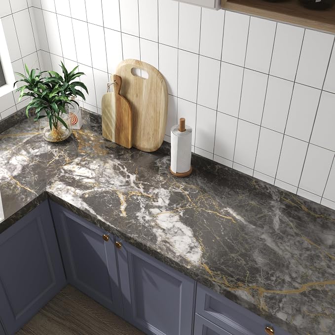 BAYYA Dark Grey/Gold Marble Contact Paper - Image 2