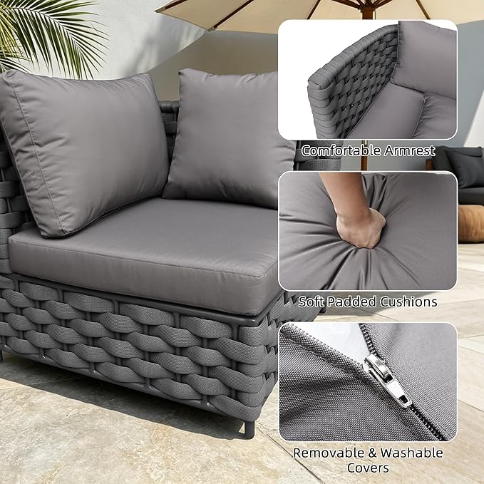 TWT 3-Piece Woven Rope Patio Furniture Set, 2 Outdoor Armchairs - Image 3