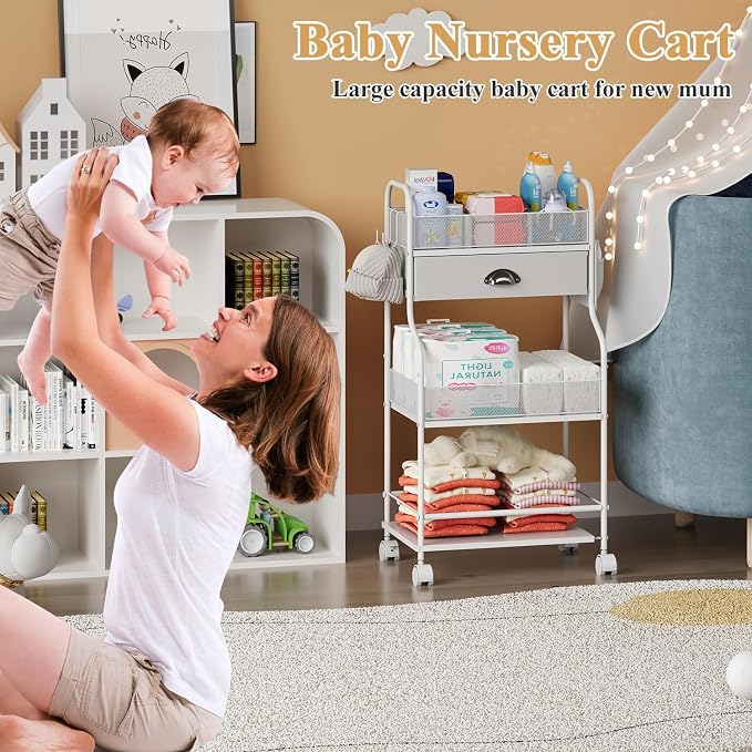 Baby Diaper Caddy Cart Organizer -3 Tier, Bedside Nursery Essentials Organizer - Image 8