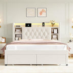 Queen Bed Frame with Drawers, Hidden-Cubby & Shelves Storage Headboard with - Image 9