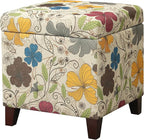 Adeco 18 Inch High Cube Ottoman Storage, Floral Printed Linen Chair Foot Stools by Adeco