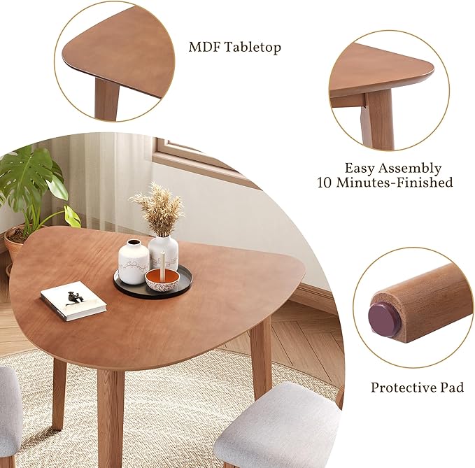 P PURLOVE Modern 3 Piece Table Set, Triangular Table and 2 Curved Wood Chairs - Image 5