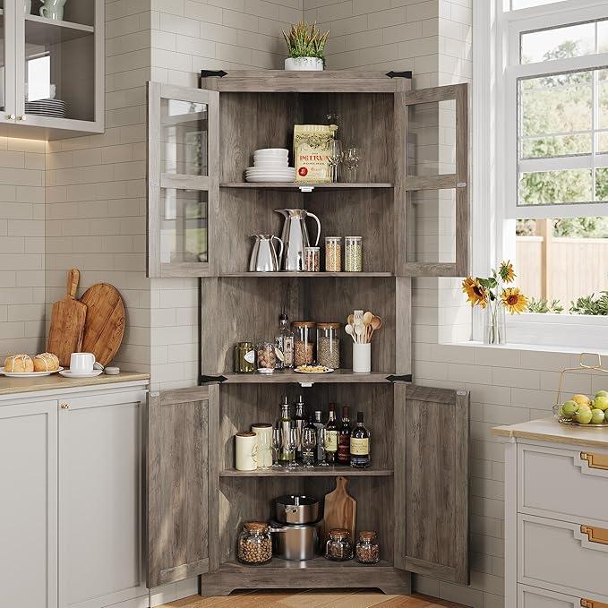 GarveeHome Tall Corner Cabinet, Farmhouse Corner Storage Cabinet - Image 3