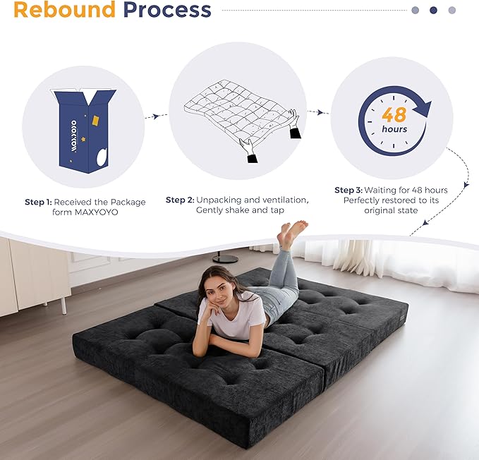 MAXYOYO 6" Folding Sofa Bed for Floor, Tufted Tri-Fold Floor Mattress - Image 7