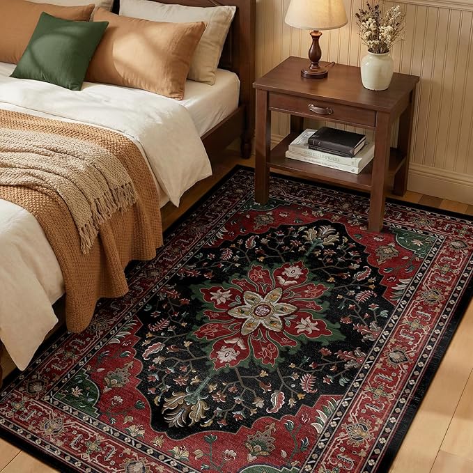 RELEANY Area Rugs 3'x5' Washable Non-Slip, Floral Vintage Distress Print by RELEANY
