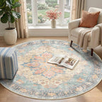 RELEANY Area Rugs Round 4ft Washable Non-Slip, Floral Vintage Distress Print - Image 2