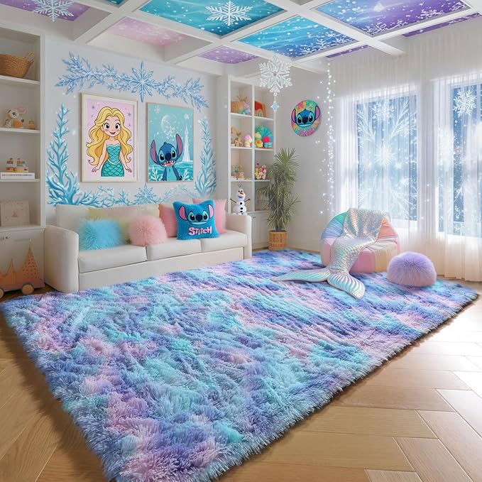 PAGISOFE 8x10 Area Rug, Cute Kawaii Purple Rainbow Rug by PAGISOFE