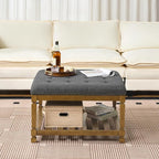 Befurtori Large Square Ottoman Coffee Table, Linen Solid Upholstered Footrest - Image 4