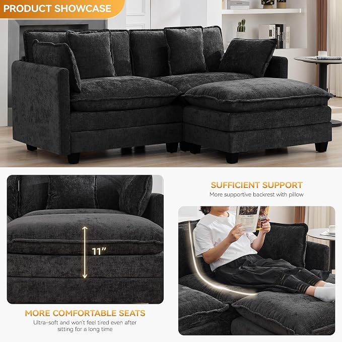 76'' Cloud Deep Seat Loveseat Sofa, Upholstered Chenille Modular 2-Seats - Image 3