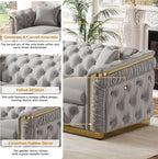 2 Piece Velvet Chesterfield Sofa Luxury Tufted Sofa Black and Gold Couch Set - Image 4