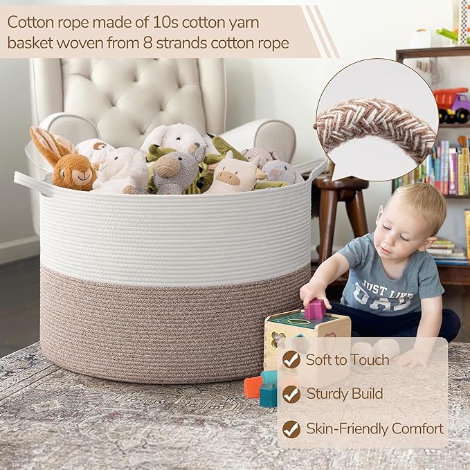 INDRESSME 115L Extra Large Blanket Basket, Soft Cotton Rope Storage Basket - Image 3