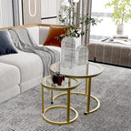 aboxoo Gold Nesting Coffee Table Set of 2, Small Glass Round Nesting Tables - Image 6