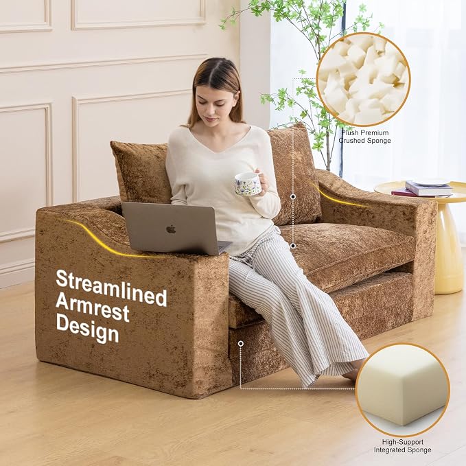 61" Convertible Sofa Bed Loveseat, Memory Foam Boneless Floor Couch - Image 5