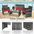 Goplus 4-Piece Rattan Patio Furniture Set, Outdoor Wicker Conversation Sofa - Image 3