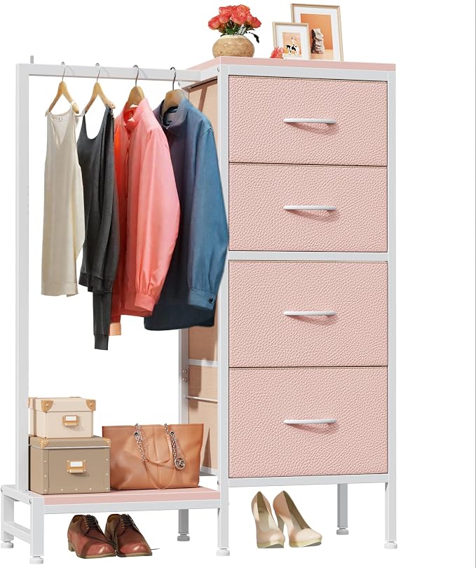 HIGDBFE Dresser with Hanging Rack, 4 Drawers Small Closet by HIGDBFE