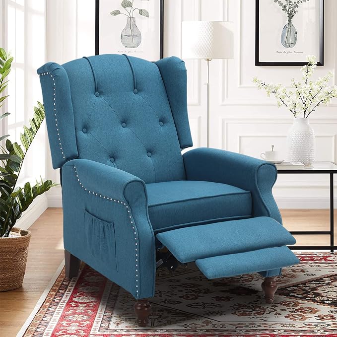 Wingback Recliner Chair with Massage and Heat, Tufted Fabric Push Back Recliner - Image 7