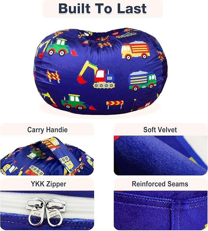 Lukeight Excavator Stuffed Animals Storage Bean Bag Chair Cover - Image 5