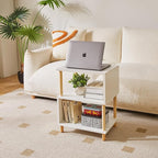 Aibiju White Night Stand with Open Storage Shelf, Wood Nightstand S Shape - Image 4