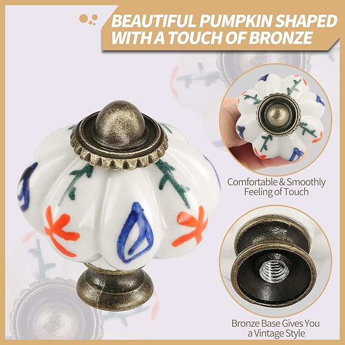 Ivory Pumpkin Knobs 12 Pack Ceramic Cabinet Knobs Vintage Drawer Pulls - Image 3