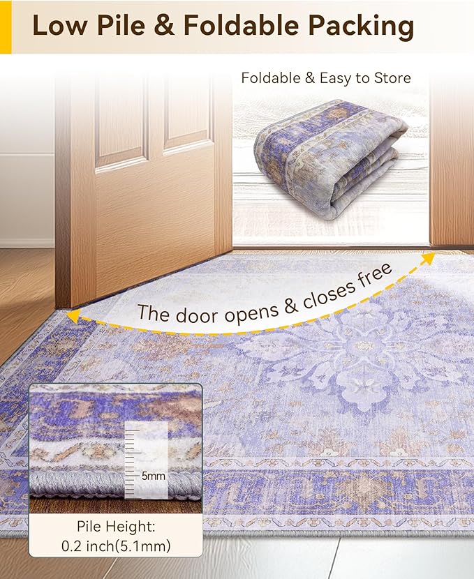 RELEANY Area Rugs 4'x6' Washable Non-Slip, Floral Vintage Distress Print - Image 6