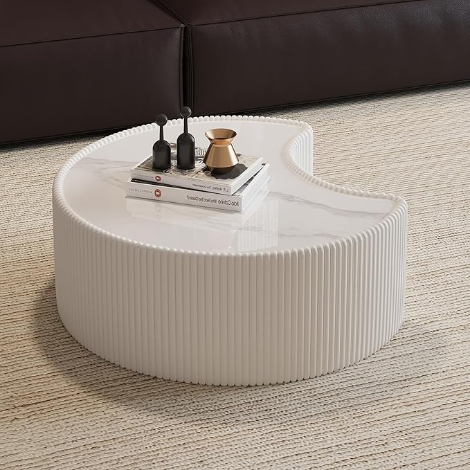 29.53" Marble Coffee Table, Modern Creative Moon Coffee Table by Henf