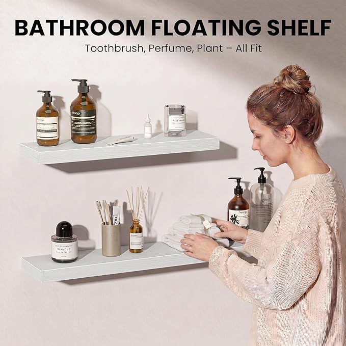 Fun Memories Floating Shelves for Wall, 12 Inch Set of 3 Rustic Wood Wall - Image 4