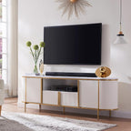 OKD 70" Fluted TV Stand with Storage, Faux Marble Top Entertainment Center - Image 3