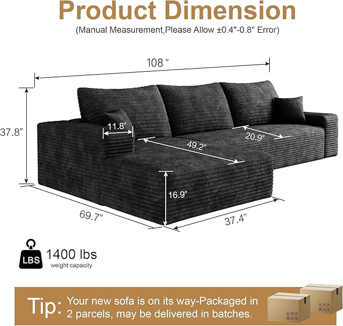 108" Sectional Couches for Living Room Cloud Couch Sofa - Image 2