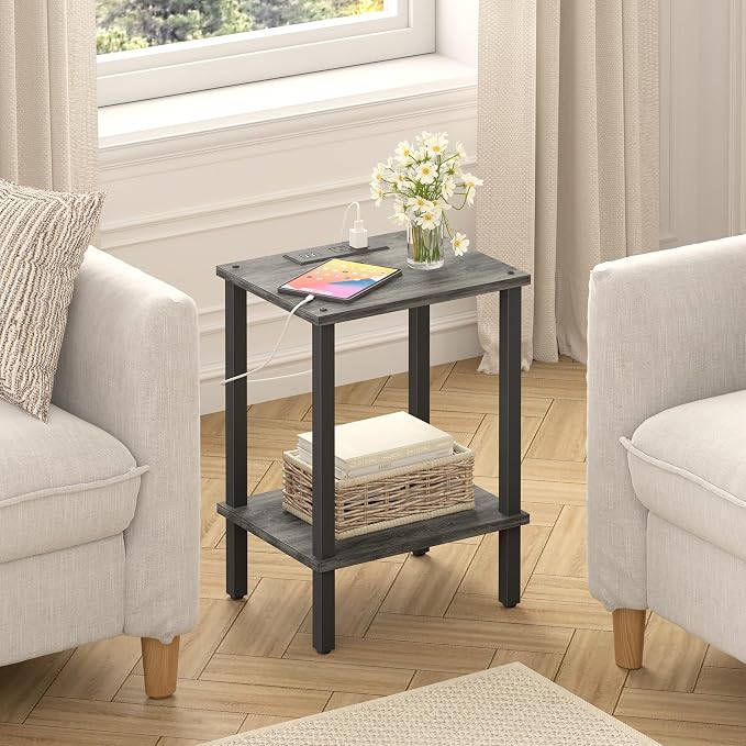 TUTOTAK End Table with Charging Station, Small Side Table, Nightstand Bedside - Image 4