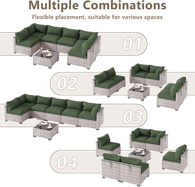 LOUVIXA 7 Piece Outdoor Patio Furniture Set, Outdoor Sectional Sofa, Wicker - Image 4
