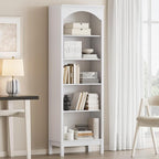 Arched Bookshelf with 5 Tier Open Shelves, Study and Living Room, Modern White by JMHDYG