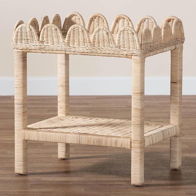 Bali & pari Sumana Bohemian Scallop Natural Rattan and Mahogany Side Table - Image 9