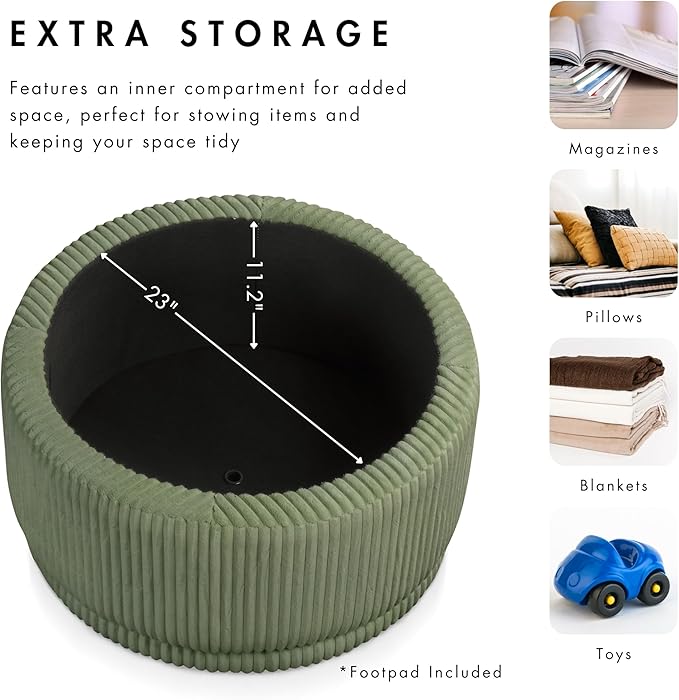 Furniture of America Lennox Modern Chenille 29-inch Round Storage Ottoman - Image 4