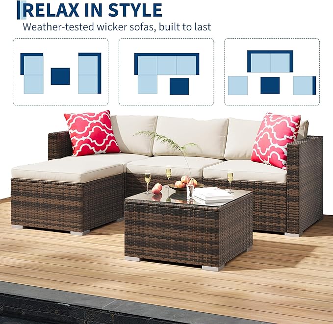 GAOMON 5-Piece All-Weather Patio Furniture Set, Convertible Outdoor Sectional - Image 7