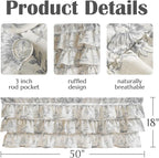 jinchan Ruffled Floral Valance Gray Shabby Chic Small Window Curtain 18 Inch - Image 8