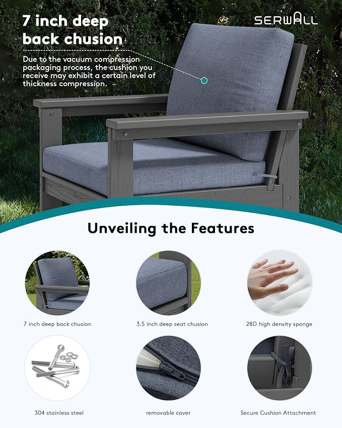 SERWALL HDPE Patio Sofa Set, 3-piece Sectional Outdoor Furniture Set, All - Image 4