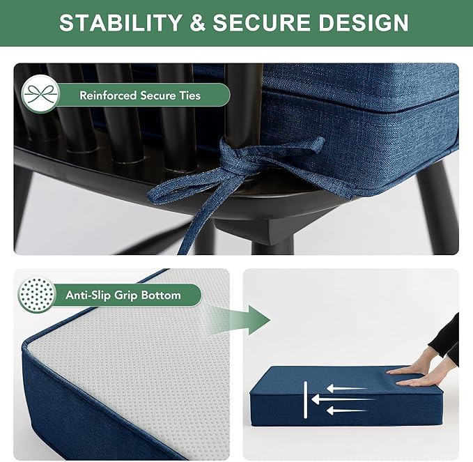 Summsun Outdoor Chair Cushions, Faux Linen Backrest and Deep Seat Cushion Set - Image 4