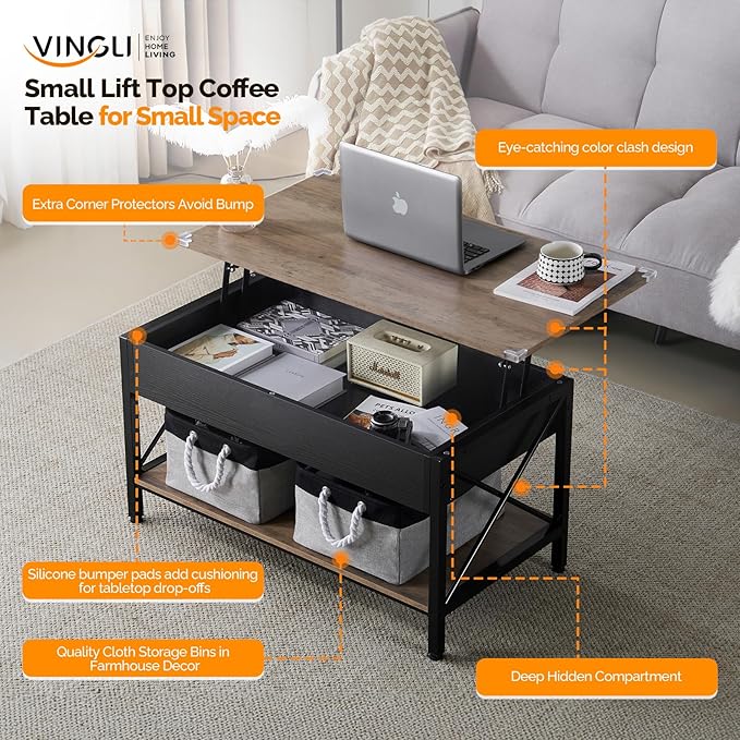 VINGLI 36" Lift Top Coffee Table - Image 3