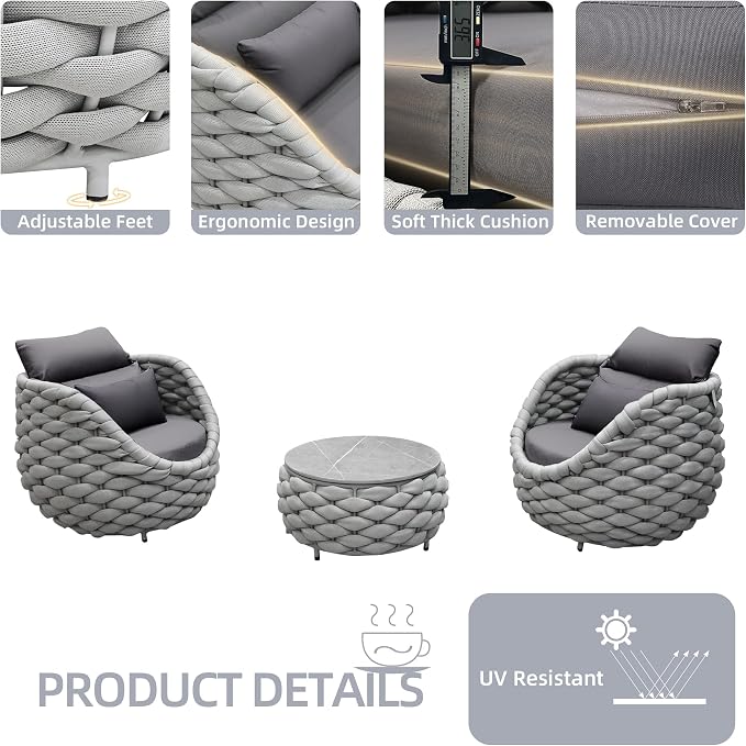 TWT 5-Piece Aluminum Patio Furniture Set, Outdoor Armchairs - Image 4
