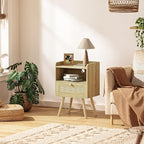 SUPERJARE Nightstand with Charging Station & Rattan-Like Decor Drawer, Rattan - Image 6
