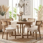 HNY Mid Century Modern Rattan Dining Chairs Set of 2, Farmhouse Linen - Image 8
