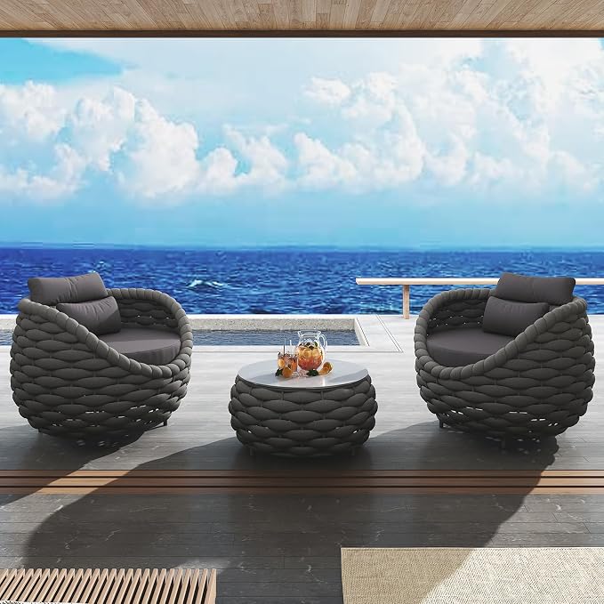 TWT Aluminum Outdoor Patio Furniture Set, Dark Grey - Image 9