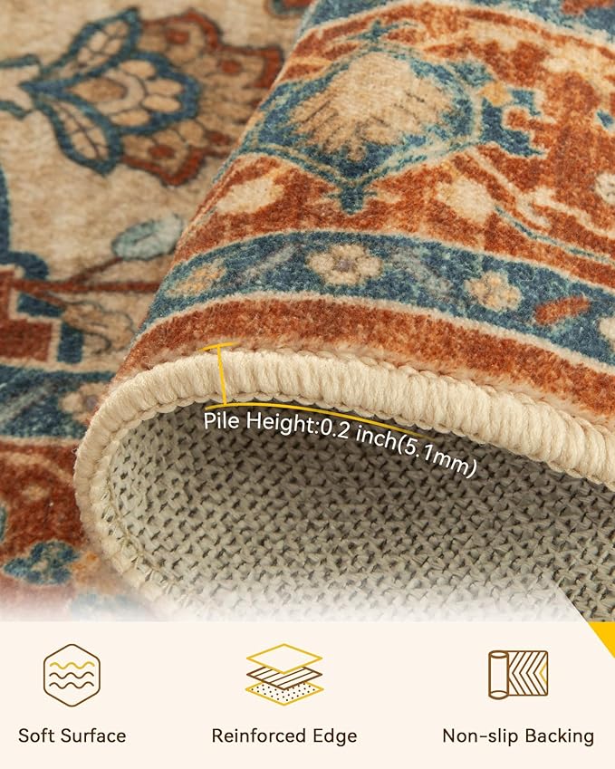 RELEANY Area Rugs 10'x12' Washable Non-Slip, Floral Vintage Distress Print - Image 3