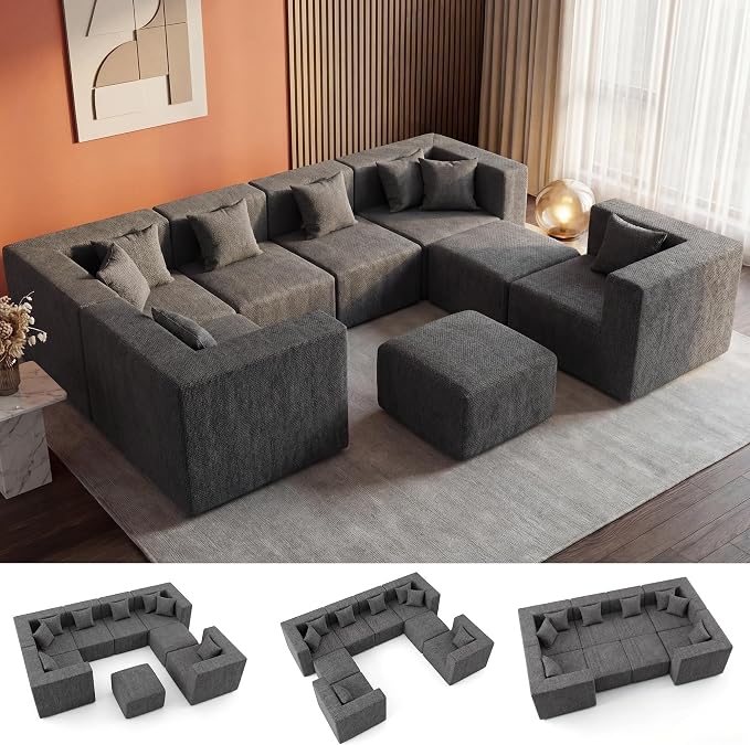 MONVANE Modular Sectional Sofa, Oversized 8 Seat Convertible U Shaped Couch by MONVANE