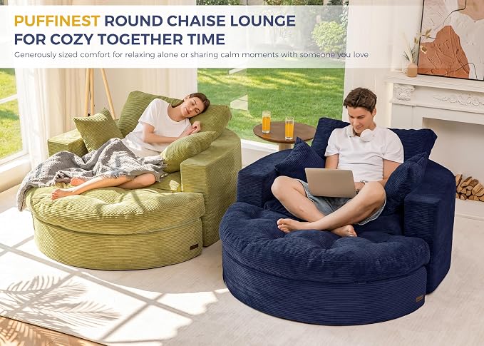 MAXYOYO Oversized Round Chaise Lounge Sofa, Upholstered Lounge Chair - Image 3