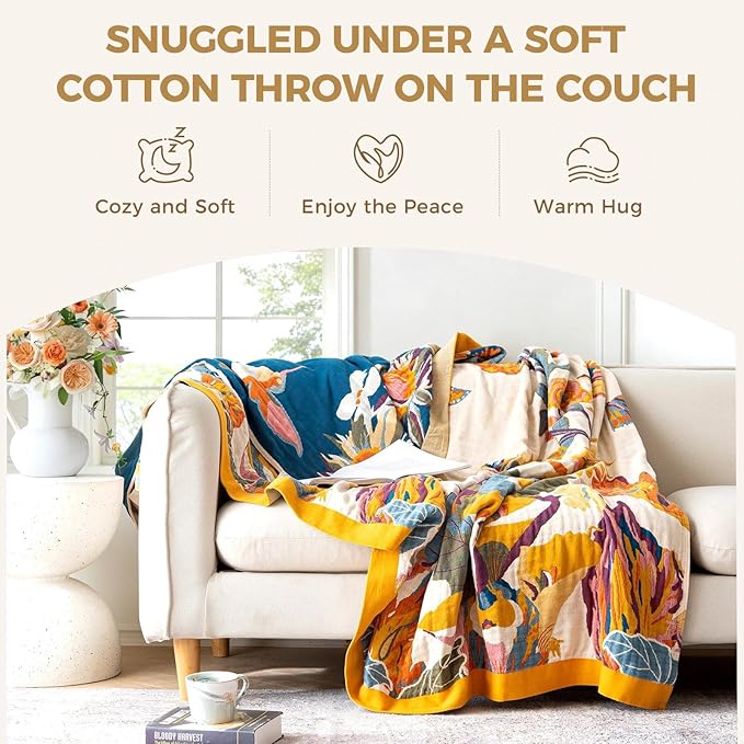 LUTBM Queen Throw Blanket for Bed 100% Cotton Boho Breathable Soft Quilt - Image 4