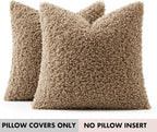 Faux Fur Throw Pillow Covers 18x18 Inch Set of 2 Boucle Neutral Decorative - Image 7